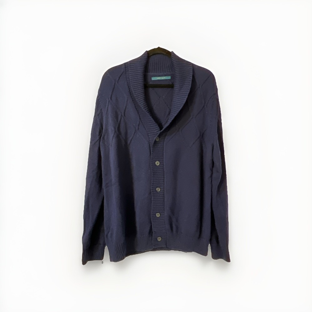 Perry Ellis Knit Shawl Cotton Cardigan Men's Blue Sweater Soft Size XL‎
